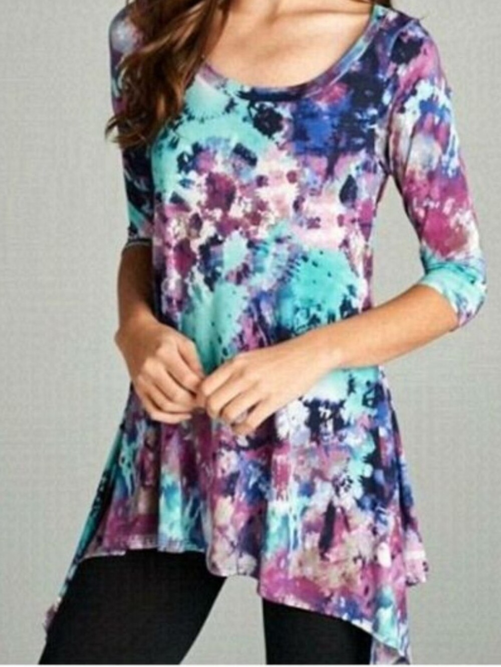 EMERALD 3/4 Sleeve Watercolor Tunic Top Size Small NWT